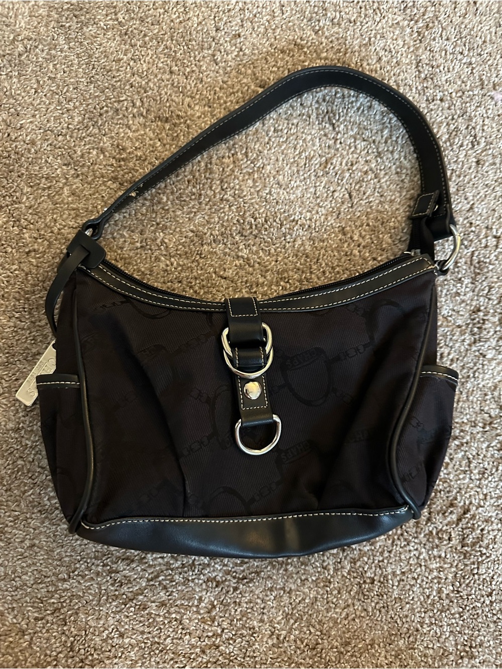 Chaps Black Signature Shoulder Hobo with Silver Hardware